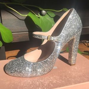 Worn once! Miu Miu Silver Glitter Mary Jane Pumps